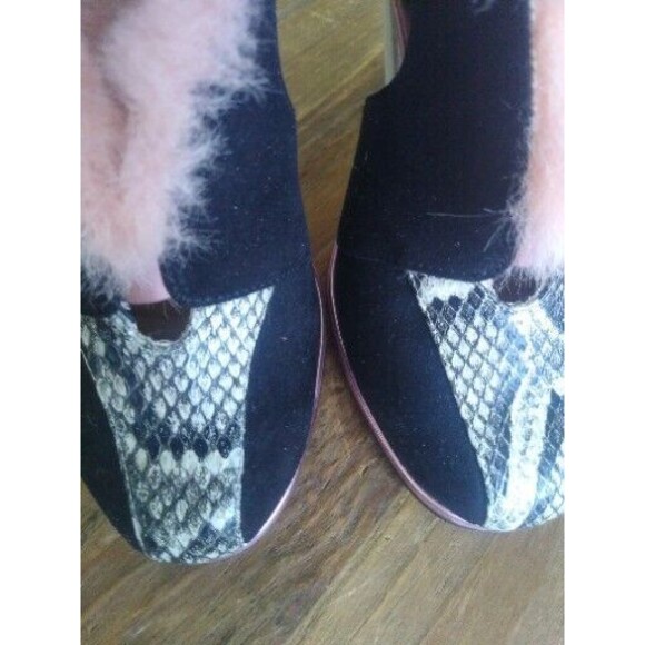 ASOS Vintage Retro Glam 2015 Chunk Heel Snakeskin Pink Fur Accent MCM Art Deco - Picture 4 of 6